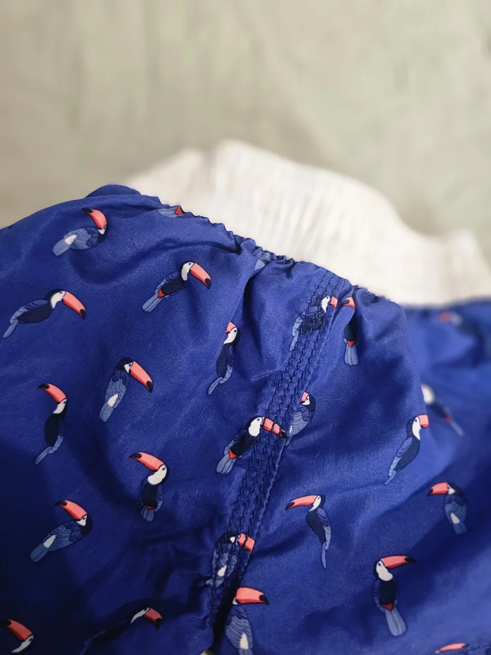Toddler Blue Toucan Print Swim Shorts with White Elastic Waist